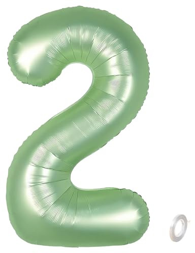 Balorise 40 Zoll Aluminium Luftballon Grün Zahl 2, Helium Unterstützt, Ballon Nummer 0-9, 10-100 (101cm), große Folienballons Dekoration für Geburtstagsfeier, Hochzeit, Jubiläum