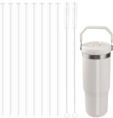 8Pcs Plastic Straws Replacement for Stanley Cup Straw lid - Includes 2 Straws Brushes - Compatible with 40oz Stanley Cup Straw