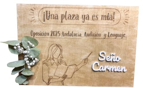 Regalo para opositor aprobado personalizado - Regalos originales para maestras personalizados - Placa en madera grabada a láser. Regalo funcionario, regalos profe guarderia.