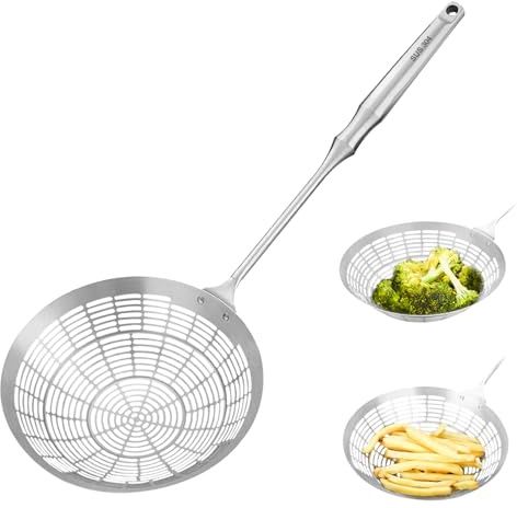 Verbessertes Edelstahl-Spinnensieb, Skimmer, Schöpfkelle zum Kochen und Braten, Küchenutensilien, Drahtsieb, Nudellöffel, (L)