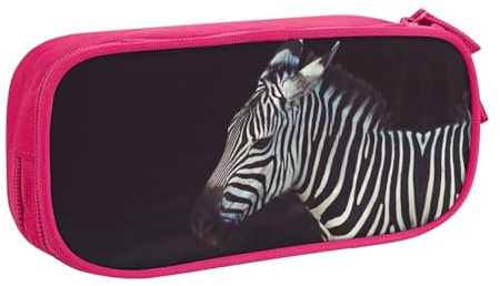 Trousse à crayons double couche avec motif animal zèbre personnalisable en tissu polyester pour école, bureau, voyage, rose, Taille unique