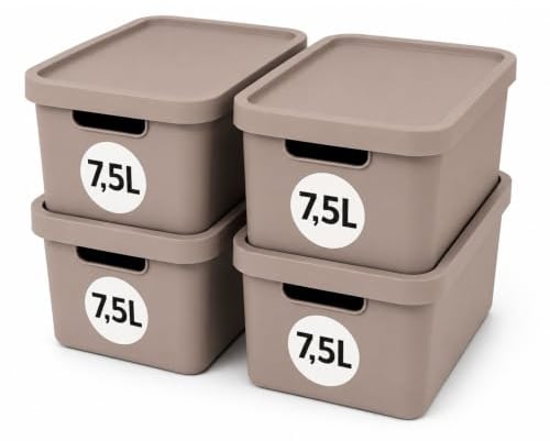 Plastard Aufbewahrungsbox mit Deckel 4er-Set 7,5 Liter in Pink | BPA-Freie Ordnungsbox für Küche, Bad, Büro, Kinderzimmer, Robuste Stapelbare Kunststoffbox, 32 x 22 x 15 cm, Ordnungskiste