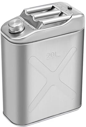 CSPJPIZIYB Bidon Essence en Acier Inoxydable 304, Récipient Polyvalent pour Eau et Liquides Métalliques, pour Voitures, Camions et Motos, avec Tube et Poignée(20L/5.2Gla)