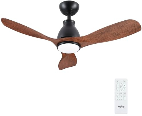 Newday 106cm Deckenventilator Holz mit Fernbedienung, Ventilator Decke | LED mit Stufenloser Dimmer, 7 Geschwindigkeiten-Modus, Speicherfunktion, 3 Flügel, Leise für Schlafzimmer und Wohnzimmer