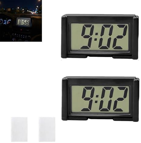 Mini-Auto-Uhr, Elektronische Digitale Uhr für Fahrzeuge, LCD Digitaluhr für Armaturenbrett, Tisch, Badezimmer, Tragbare Mini-Uhr in elegantem Schwarz, Zeitmanagementlösung für unterwegs (2)