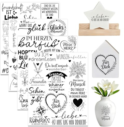 Dorsbaby 4 Blätter Liebesworte Rub on Stickers | 4PCS UV DTF Aufkleber für DIY. Einfach rubbeln, kein Hitze. Langlebig & farbbrillant auf Gläsern & mehr