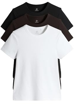 THE SET Damen t gerippte Kurzarm-T-Shirts, 3er-Pack
