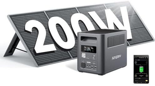 AFERIY P180 Generateur Electrique Portable 1800W Panneau Solaire Pliable 200W, Batterie Nomade 1024Wh, 9 Sorties, UPS, Recharge de 0-99% en 60 Min, Station Électrique Solaire pour Camping/Maison/RV