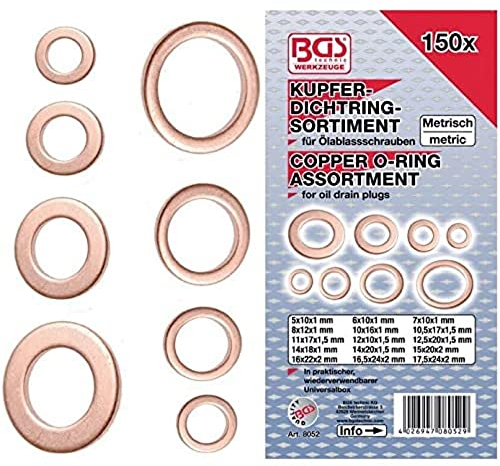 BGS 8052 | Dichtring-Sortiment | 150-tlg. | Kupfer | inkl. Sortimentskasten | Kupferringe | Kupfer-Dichtringe | Unterlegscheiben