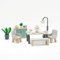 Le Toy Van - ME056 - Puppenhaus-Wohnzimmer, Holzmöbel-Set, Alter 3, 18 Teile, Öko-Spielzeug, Montessori, inklusive Tisch, Stühlen, Sideboard, Zimmerpflanze