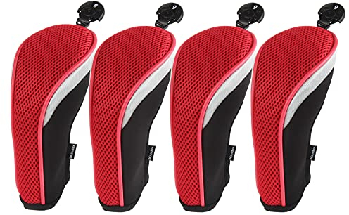 Andux Mesh Golf Hybrid Club Head Covers with Dial No. Tags 4Pcs Red