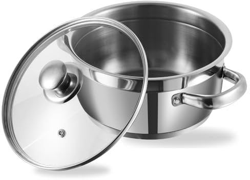 Vinod Two Tone Stainless Steel Saucepot with Glass Lid – 20cm, 3L | Induction & Gas Stove Compatible | Steam Vent Lid | Thick 6.2mm Base | Heat-Resistant Sturdy Handle | Ideal for 1–2 Servings