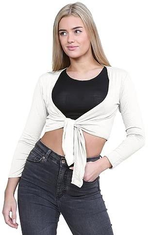 janisramone® Women's Cardigans, Plain Long Sleeve Bolero Cardigans for Women - Front Tie Cropped Cardigan, Perfect Shrug for Layering Over Summer Dresses