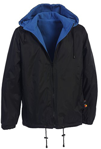 Gioberti Men's Reversible Rain Jacket with Polar Fleece Lining, Black/Blue, L