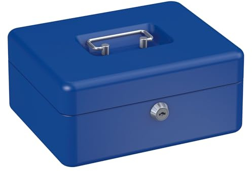 BASI Geldkassette | Geldscheinfach | Münzgeldeinsatz herausnehmbar | Tragegriff | 2 Schlüssel | H90xB200xT160 mm | Farbe Blau