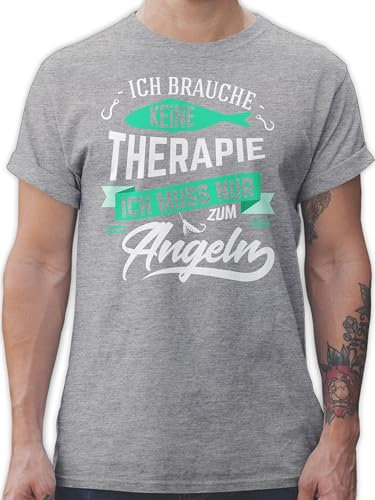 T-Shirt Herren - Angler Geschenke & Zubehör - Ich Brauche Keine Therapie Angeln - 3XL - Grau meliert - fischen Tshirts für männer Angel Shirt Angelsport t Shirts angelbekleidung Fischerei Tshirt.
