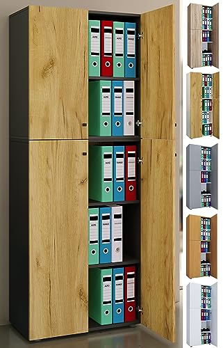 VCM Büroschrank mit 5 Fächern | moderner Aktenschrank mit Drehtüren | Maße ca. B. 70 x H. 184 x T. 40 cm – Lona 5-Fach