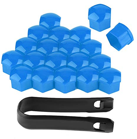 Cache-écrou de roue Couvercle de protection de vis de pneu, 20pcs 17mm Écrou de roue de voiture Protection de vis automatique de moyeu Cache-bouchon (Bleu)