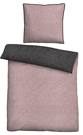 biberna 0840500 Wende-Bettwäsche Garnitur mit Kopfkissenbezug Melange-Flanell 1x 155x220 cm + 1x 80x80 cm, brombeer
