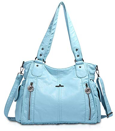 NICOLE & DORIS Damen Handtaschen Groß Retro Schultertasche Hobo Bag Leder Frauen Umhängetasche Hellblau