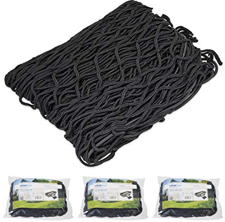 Relaxdays 4 x Anhängernetz, Gepäcknetz zur Ladungssicherung, reißfest, flexibel, dehnbar bis 3x2 Meter, Abdecknetz, schwarz