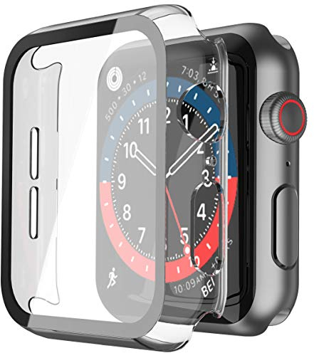 Misxi Transparent Hard Hülle Mit Glas Displayschutz Kompatibel mit Apple Watch Series SE 2 / SE/Series 6 / Serie 5 / Series 4 40mm, 2-Stück