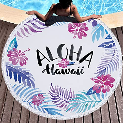 Mikrofaser Runde Strandtuch mit Quaste, Chickw1 Pflanzen Drucken Schnelltrocknend Badetuch Sandfreie Handtuch Reisehandtuch für Strand Schwimmen Yoga Tapestry (Hawaii,Durchmesser 150cm/59?)
