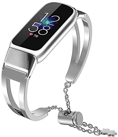 Miimall Kompatibel mit Fitbit Luxe Metallarmband, Damen Verstellbares Edelstahl Ersatzarmband Metall Schnalle Uhrenarmband für Fitbit Luxe - Silber