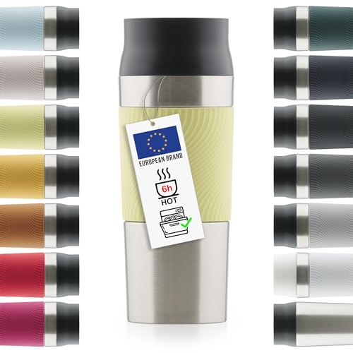 Blumtal Thermobecher 500 ml - Kaffeebecher to go aus Edelstahl - auslaufsicherer Isolierbecher kalt/heiß - Mug mit 360° Trinköffnung - Thermosbecher mit Quick-Press-Verschluss - Coffee Mug - Hellgelb