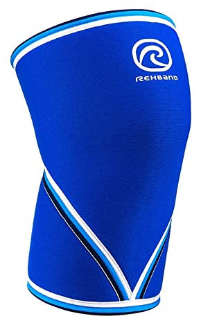 Rehband V-Kniebandage für Kraftsport 7mm aus SBR/Neopren, wettkampfgeeignet Powerlifting Bandage, Knee Sleeves Gym, Crossfit, Fitness & Gewichtheben, Farbe:Blau, Größe:XL