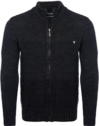 Carisma Herren Strickjacke mit Stehkragen • Angenehme Männer Freizeit-Jacke mit Farbverlauf • Herren Zipper mit Seitentasche 7778 Anthra XXL