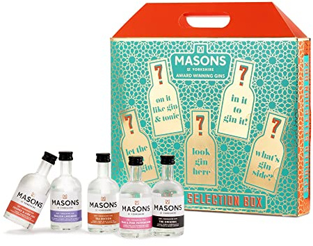 Thornton & France Gin Miniatures Gift Set | 5 Gin Tasters From Masons Gins To Enjoy including Original & Flavoured Gins | Gift For Adults