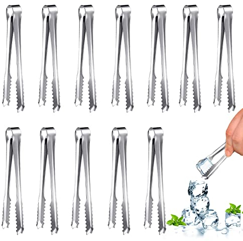 12 Pinze per Zucchero in Acciaio Inox,Paletta da Ghiaccio,Pinze per Ghiaccio,Pinza per Caramelle,Piccole Pinze,Mini Pinze da Portata, Ideali per Cucina,Bar e Feste (12)