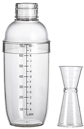 Plastic Cocktail Shaker Set, Cocktail Shaker and Measuring Jigger Set, Drink Shaker for Bartending and Home Bar, Drink Mixed Hand Shaker Tools, 24oz/700cc