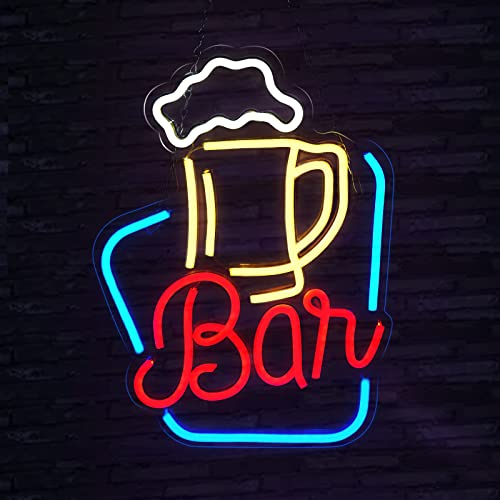 FITNATE Enseigne de bar en néon, enseigne lumineuse en néon LED alimentée par USB, enseigne décorative de bar ouvert pour la maison, le bar, le magasin et la fête, luminosité réglable
