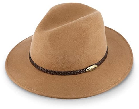 fiebig Casual Traveller Wollfilzhut | Crushable & Waterproof Rollhut mit geflochtener Lederbandgarnitur (61-XL, Beige)