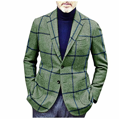 LUNULE Herren Anzugjacke Klassisch Kariert Tweed Sakko Blazer Jacke Revers Herbstjacke Vintage Übergangsjacke Warm Mantel Outwear Herrenjacke mit Tasche Herbst Freizeitjacke Bikerjacke Armeejacke