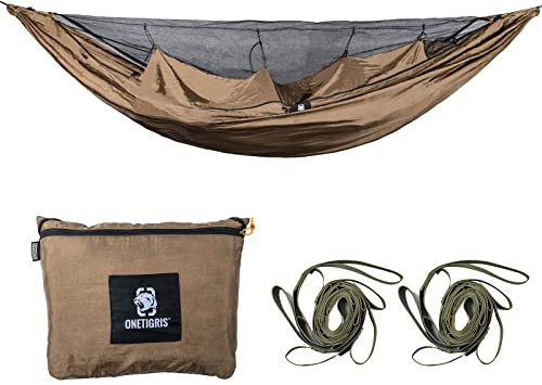 OneTigris KOMPOUND Camping Hammock with Net, Lightweight Portable Hammock with Warm Internal Cover & Tree Friendly Straps for Backpacking, Camping, Hiking, Travel, Beach, Backyard