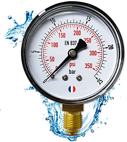 Electroo Manometre Pression Eau 0-25 Bars | Manometre Pression Pneu Raccordement Vertical Radial 1/4 | Manometre Piscine de Pression Air Huile Hydraulique Compresseur | Matériau ABS, Filetage Laiton