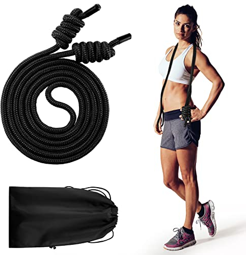 Flow Übungsseil für Fitness Flow Doppelgeflecht Workout-Seil mit 2 Stück Stoffbeuteln, verstellbare Länge, Springseile für Training, Männer und Frauen, Zuhause, 2.7 m (schwarz, 1 Stück)