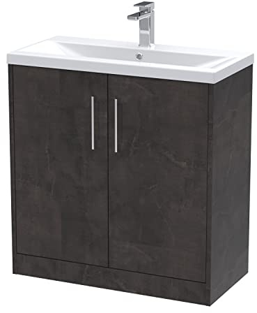 Hudson Reed JNU2605A Juno Floor Standing 2 Door Vanity Unit & Mid-Edge Ceramic Basin, 800mm, Matt Metallic Slate