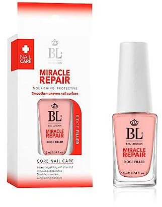 BL Miracle Repair Ridge Filler & Base Coat - Nail Strengthener for Ridged & Discolored Nails, Nail Whitener, Clear Nail Varnish, Smoothing Nail Care Treatment, Fills Ridges & Promotes Healthy Nails