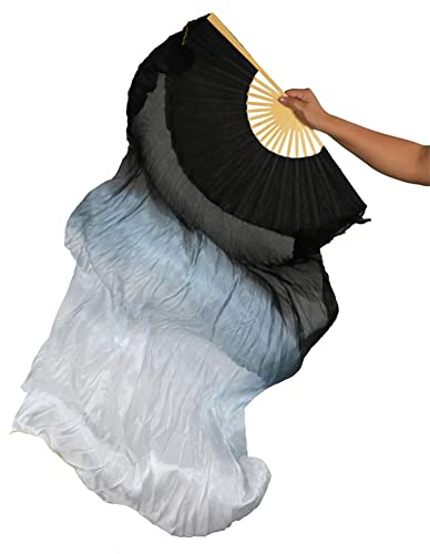 TMZAQH Women 1 Piece Right Hand Real Silk Long Belly Dance Fan Veils 150 * 90 cm