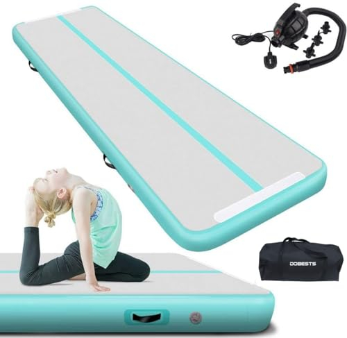 DOBESTS Air Tumbling Matte Aufblasbar 10/20cm Höhe, Gymnastikmatte Größe 2m/3m/4m/5m/6m Turnmatte Trainingsmatte mit elektrischer Luftpumpe Fitnessmatte (Green, 4m)