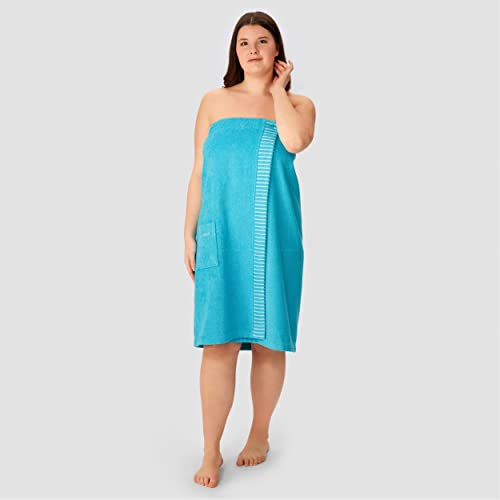 Schiesser Frottier Saunakilt Rom für Damen Curvy Plus Size | 100% Baumwolle aus nachhaltiger Produktion | weich, saugstark, 3-Fach weitenverstellbar | 46-52 | Türkis