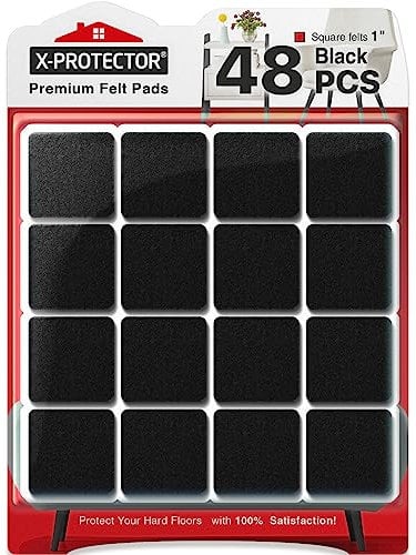 Chair Pads Floor Protectors X-PROTECTOR 48 PCS 25mm - Felt Furniture Pads - Premium Chair Feet Protectors - Protect Wood Floors with Chair Leg Floor Protector (Square, Black)!