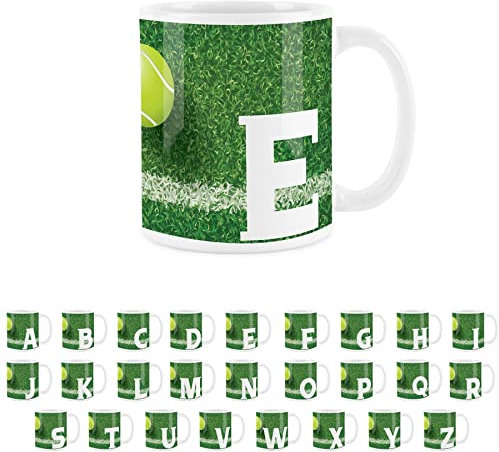 Purely Home Tennis Letter E Mug - White Coffee Tea Present Personalised Tennis Alphabet Initial Gift