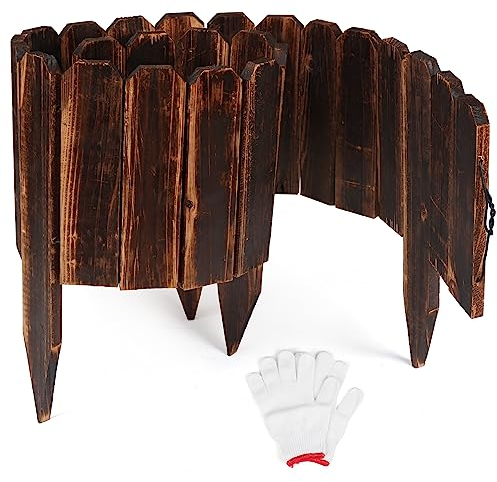 Gartenzaun aus Holz, korrosionsbeständig, für den Außenbereich, flexible dekorative Bordüre mit einem Paar Handschuhen für Garten, Hof, Blumenbaumzaun, 20 cm H x 119 cm L
