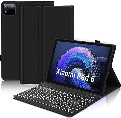 JADEMALL Clavier pour Xiaomi Pad 6/6 Pro 11 2023, Coque pour Xiaomi Pad 6 avec AZERTY Clavier Rétro-éclairé Bluetooth sans Fil Magnétique pour Tablette Xiaomi Pad 6/6 Pro, Noir
