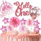 Tortendeko Geburtstag, Happy Birthday Jahre Kuchendeko Junge mädchen, Cake Topper, Cupcake Topper mit Sternen Konfetti-Luftballons und Papierfächer für Geburtstag (1, Roségold)